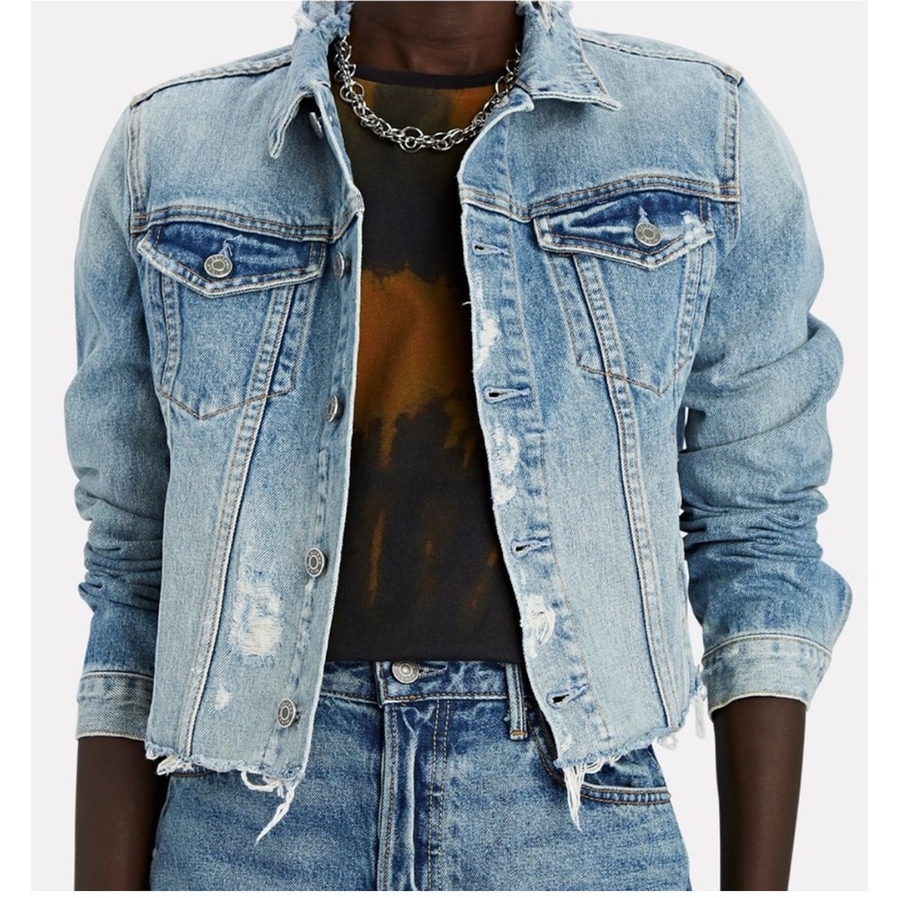 GRLFRND Cara Cropped Denim Jacket in Mary Jane L - Picture 1 of 7